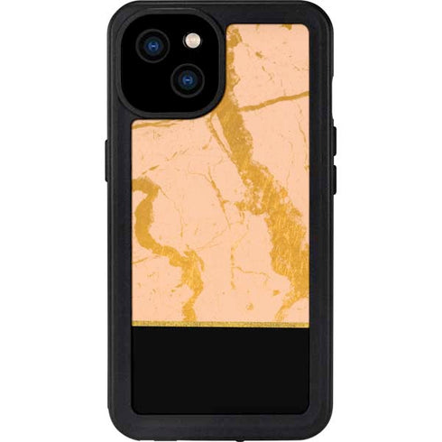 Pink Gold and Black Marble iPhone 15 Plus Waterproof Case